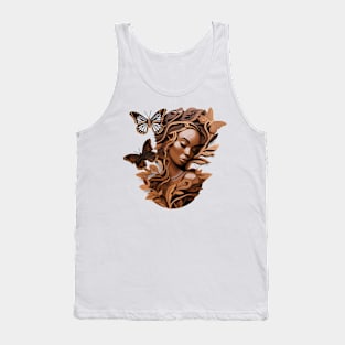 Wooden Carving of a Braided African Woman Tank Top